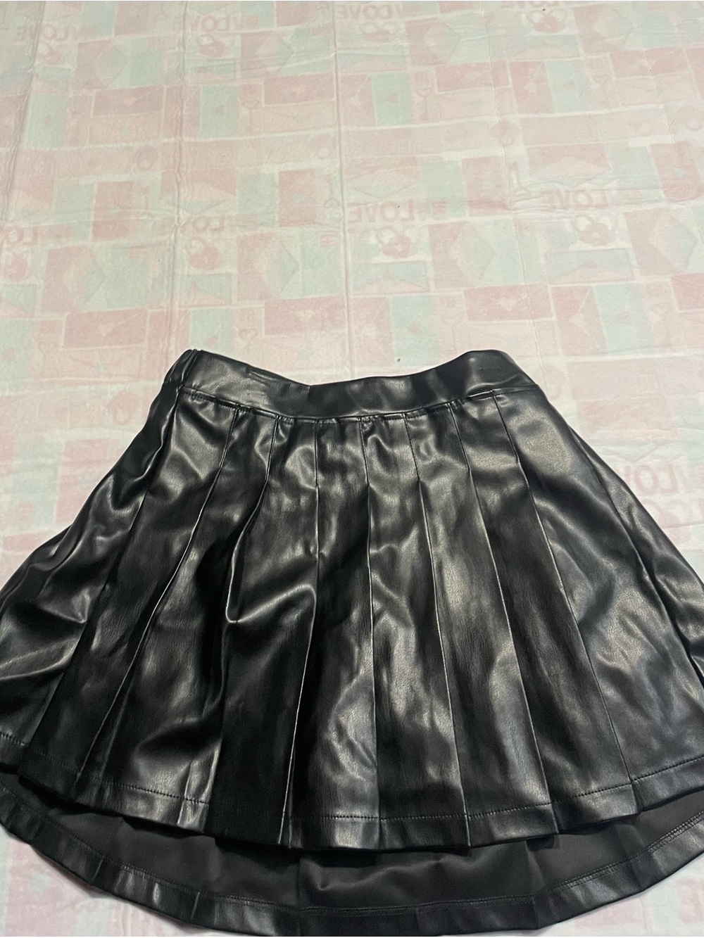 Girls Justice Black Faux Leather Pleated Skirt